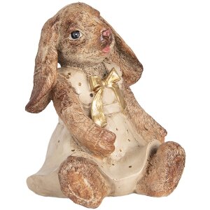 Clayre & Eef Dekoratívny králik Polyresin hnedý béžový zlatý 16x14x18 cm