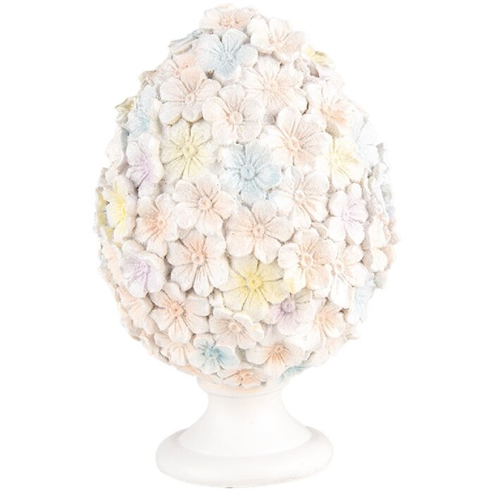 Clayre & Eef Dekoračné vajíčko Kvetinový vzor Biela Ružová Ø 12x19 cm