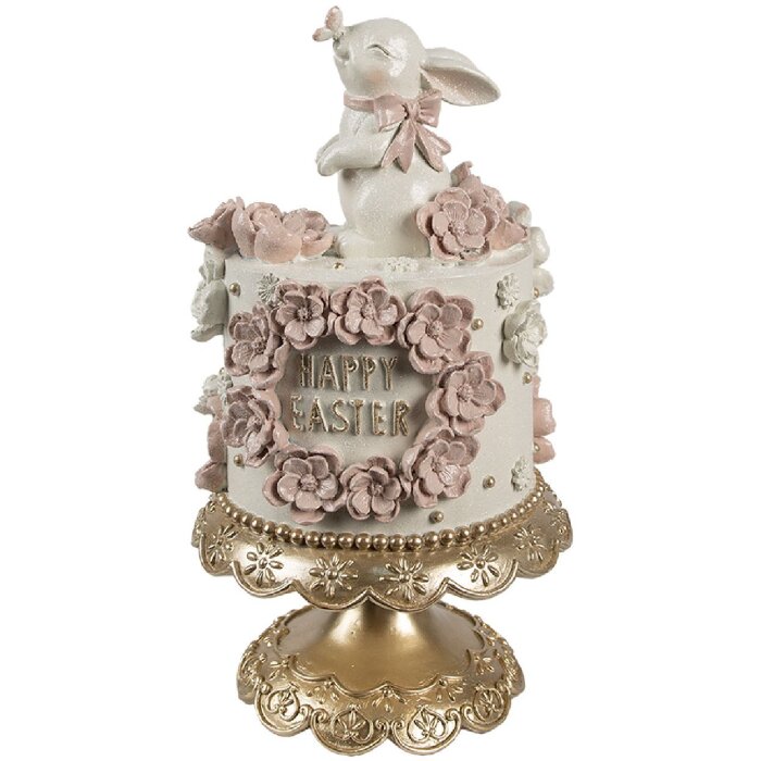 Clayre & Eef Dekorácia Torta Ø 18x32 cm Biela ružovo zlatá veľkonočná dekorácia