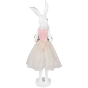 Clayre & Eef Dekorácia Králik bielo-ružový 20x17x76 cm Polyresinová veľkonočná dekorácia