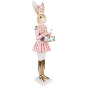 Clayre & Eef Dekorácie Králik Béžová Ružová Zlatá 79 cm Polyresin