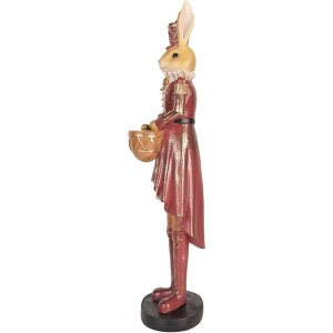 Clayre & Eef Dekoratívny králik 48 cm Béžová červená veľkonočná dekorácia Polyresin Country Style