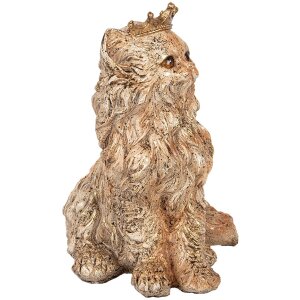 Clayre & Eef Dekoratívna mačka s korunkou béžová 23x19x28 cm Vintage vzhľad