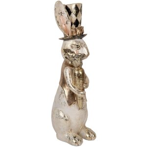 Clayre & Eef Dekoratívny králik Biele zlato 14x11x38 cm Polyresin Elegantný