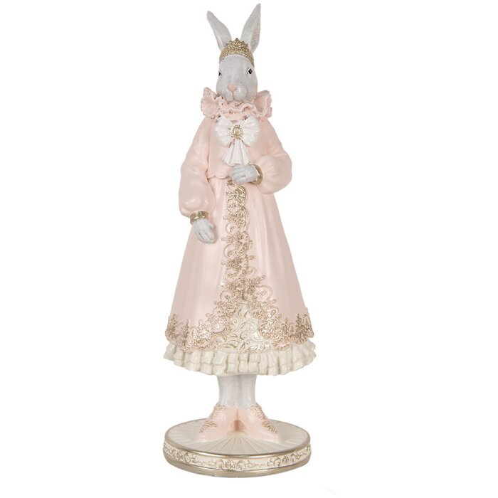 Clayre & Eef Dekoratívny králik bielo-ružový 31 cm Polyresinová romantická figúrka