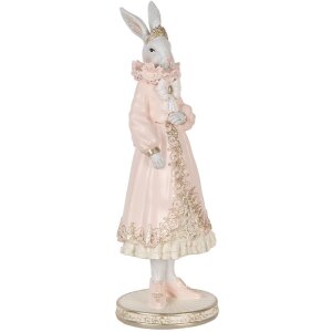 Clayre & Eef Dekoratívny králik bielo-ružový 31 cm Polyresinová romantická figúrka