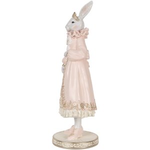 Clayre & Eef Dekoratívny králik bielo-ružový 31 cm Polyresinová romantická figúrka