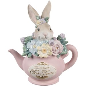 Clayre & Eef Dekoratívny džbán s motívom králika béžovo-ružový 13x8x14 cm Polyresin