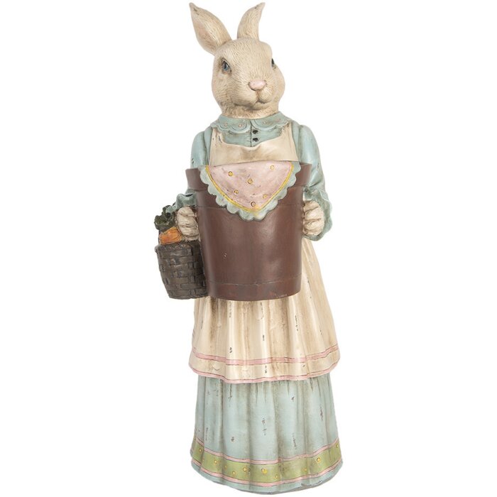 Clayre & Eef Dekoratívny králik Polyresin béžová modrá 23x17x46 cm Vintage štýl