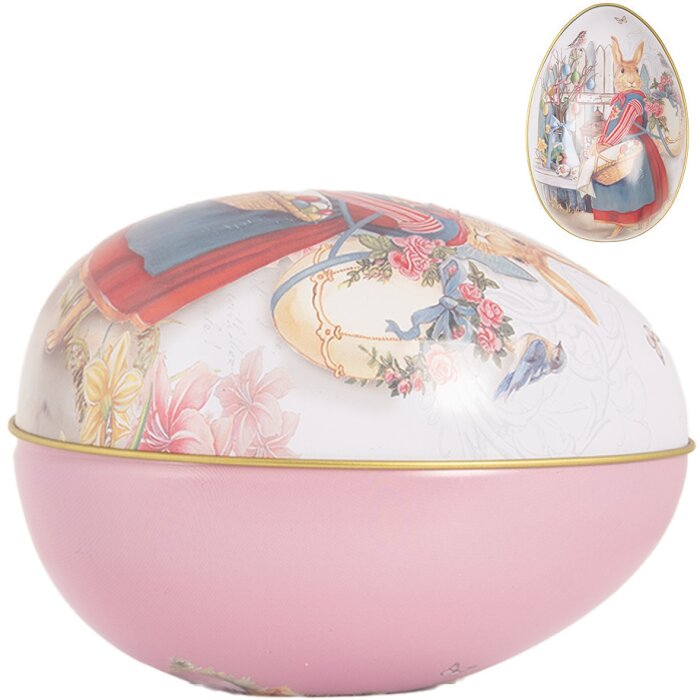 Clayre & Eef Dekoratívne vajíčko Iron White Pink 8x13 cm Nostalgická veľkonočná dekorácia
