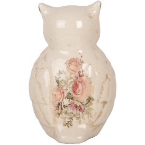 Clayre & Eef dekoratívna sova 11x10x17 cm vidiecky štýl keramika béžová ružová