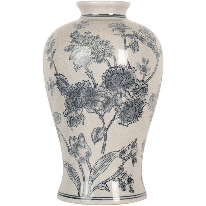 Clayre & Eef 6CE2072 Keramická váza bielo-modrá v štýle boho 19x32 cm