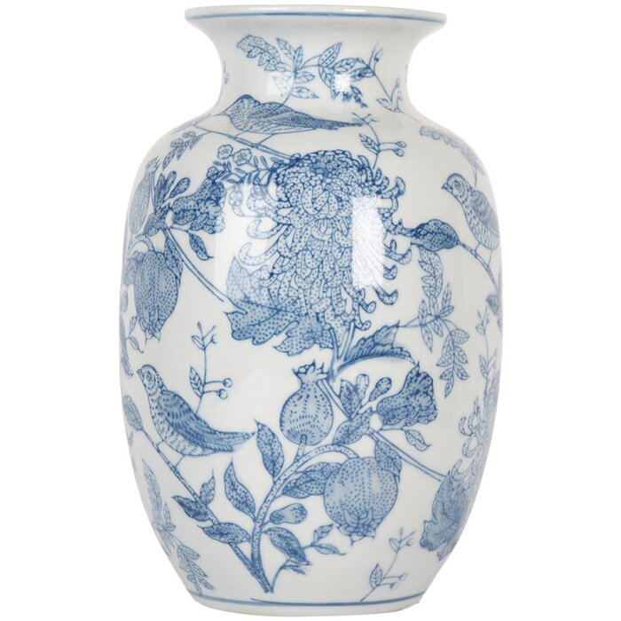 Clayre & Eef 6CE2100 Váza bielo modrá Ø 14x23 cm Keramika so vzorom