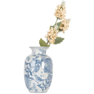 Clayre & Eef 6CE2100 Váza bielo modrá Ø 14x23 cm Keramika so vzorom