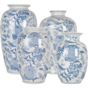 Clayre & Eef 6CE2101 Váza bielo-modrá Ø 17x32 cm keramický kvetinový motív