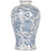 Clayre & Eef 6CE2101 Váza bielo-modrá Ø 17x32 cm keramický kvetinový motív