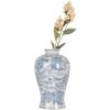 Clayre & Eef 6CE2101 Váza bielo-modrá Ø 17x32 cm keramický kvetinový motív