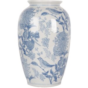Clayre & Eef 6CE2102 Keramická váza bielo-modrá Ø 17x27 cm Botanický štýl