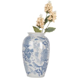 Clayre & Eef 6CE2102 Keramická váza bielo-modrá Ø 17x27 cm Botanický štýl