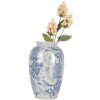 Clayre & Eef 6CE2102 Keramická váza bielo-modrá Ø 17x27 cm Botanický štýl