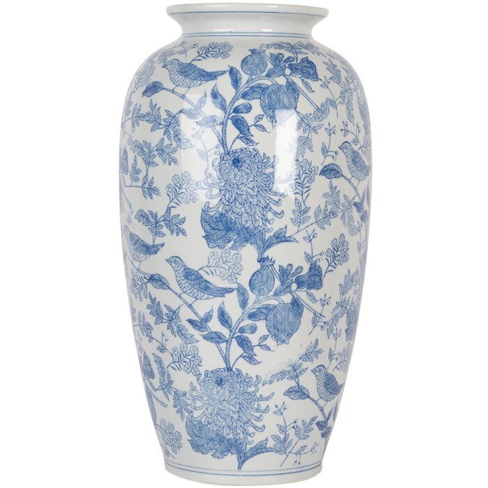 Clayre & Eef 6CE2103 Keramická váza bielo-modrá Ø 19x37 cm