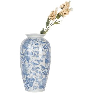 Clayre & Eef 6CE2103 Keramická váza bielo-modrá Ø 19x37 cm