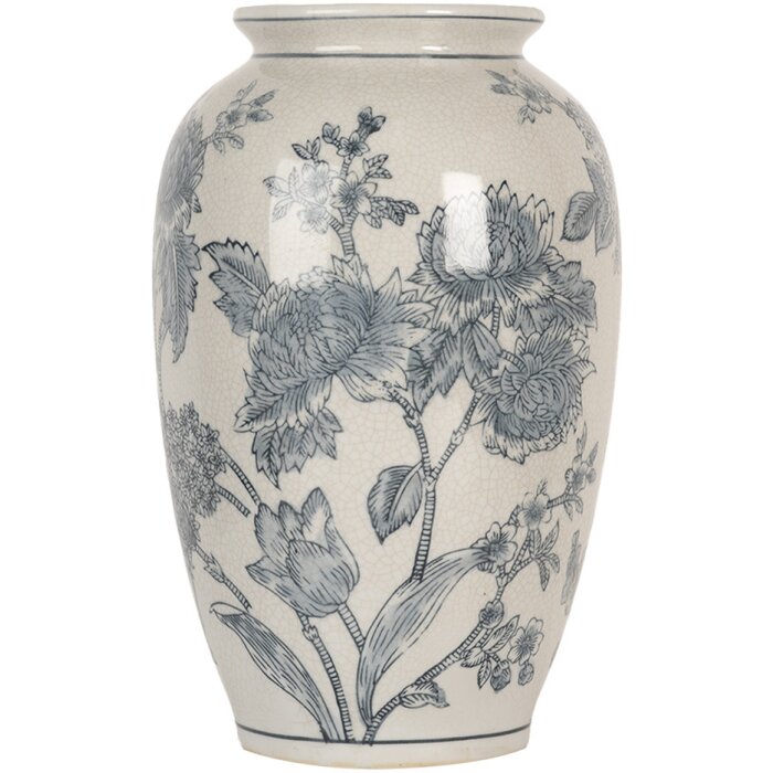 Clayre & Eef 6CE2074 Váza biela modrá Ø17 cm Výška 27 cm