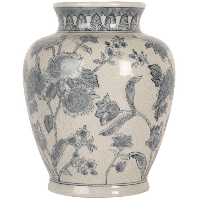 Clayre & Eef 6CE2076 Váza bielo-modrá Ø 23x29 cm keramika s kvetinovým vzorom