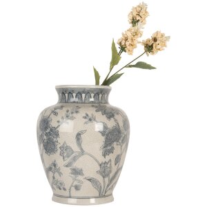 Clayre & Eef 6CE2076 Váza bielo-modrá Ø 23x29 cm keramika s kvetinovým vzorom