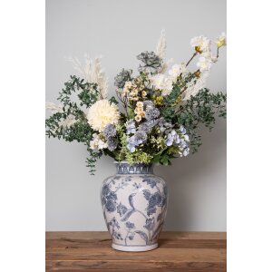 Clayre & Eef 6CE2076 Váza bielo-modrá Ø 23x29 cm keramika s kvetinovým vzorom