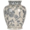 Clayre & Eef 6CE2076 Váza bielo-modrá Ø 23x29 cm keramika s kvetinovým vzorom