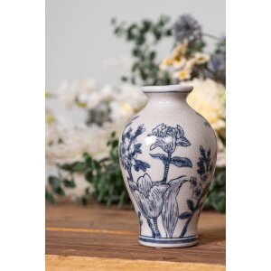 Clayre & Eef 6CE2078 Váza bielo-modrá Ø 9x15 cm Keramický dizajn Vintage