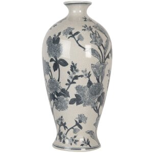 Clayre & Eef 6CE2079 Váza bielo-modrá Ø 21x44 cm keramika s kvetinovým vzorom