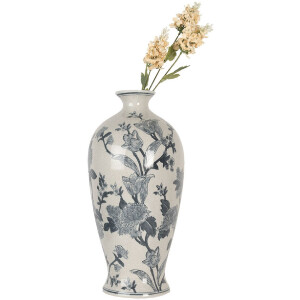 Clayre & Eef 6CE2079 Váza bielo-modrá Ø 21x44 cm keramika s kvetinovým vzorom