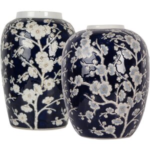 Clayre & Eef 6CE2083 Váza modro-biela Ø 24x30 cm Keramický retro vintage štýl