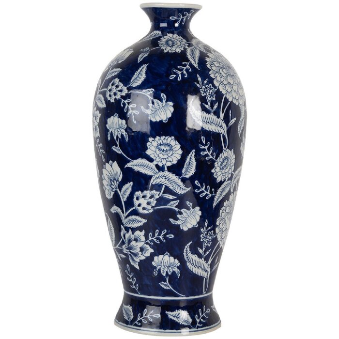 Clayre & Eef 6CE2087 Váza Modro-biela keramická váza Ø 21x42 cm