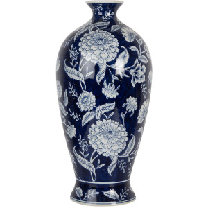 Clayre & Eef 6CE2087 Váza Modro-biela keramická váza Ø 21x42 cm