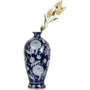 Clayre & Eef 6CE2087 Váza Modro-biela keramická váza Ø 21x42 cm