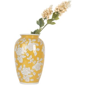 Clayre & Eef 6CE2088 Váza žlto-biela Ø 17x27 cm Keramický retro vintage štýl