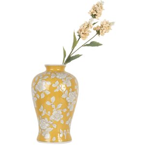 Clayre & Eef 6CE2089 Váza Retro keramická váza žltá biela Ø19xH32 cm