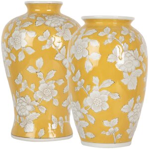 Clayre & Eef 6CE2089 Váza Retro keramická váza žltá biela Ø19xH32 cm