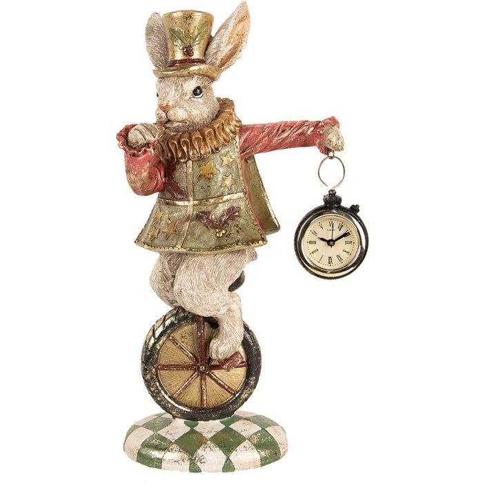 Clayre & Eef dekoratívna figúrka králik vintage polyresin zlatozelená 18x10x33 cm