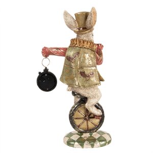 Clayre & Eef dekoratívna figúrka králik vintage polyresin zlatozelená 18x10x33 cm