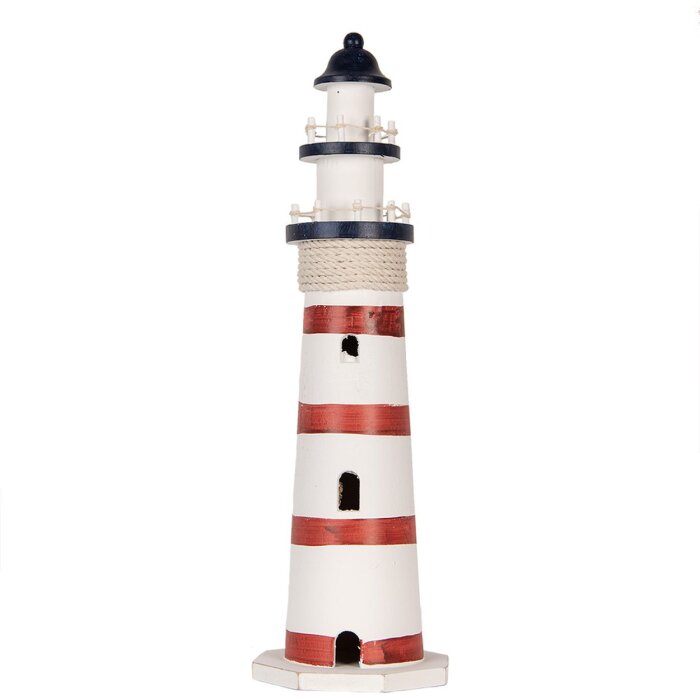 Clayre & Eef Dekoratívny maják bielo-červený Ø 15x48 cm MDF drevo