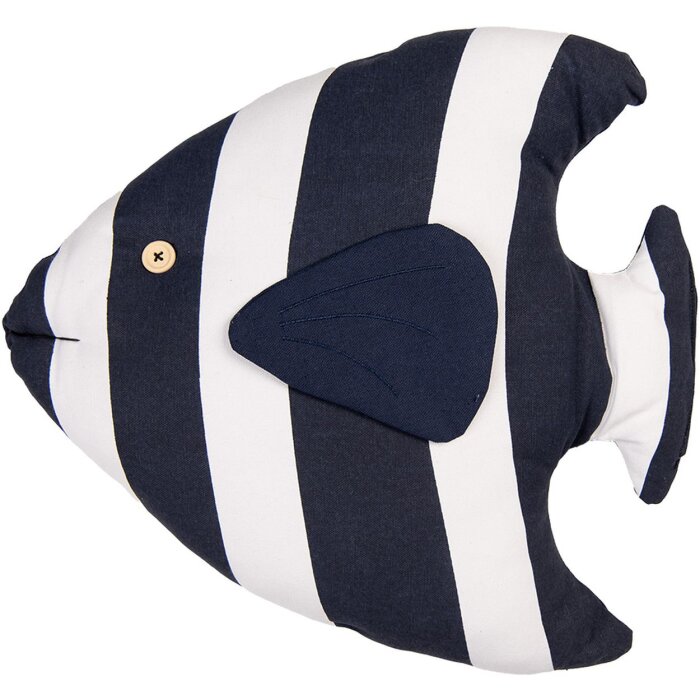 Clayre & Eef Dekoračný vankúšik Fish Maritime Design White Blue 40x45 cm