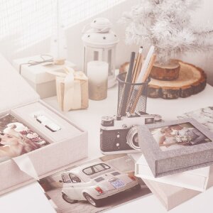 ZEP USB Fotobox Lodi Beige Leinen 23x12,5x5 cm ohne USB-Stick