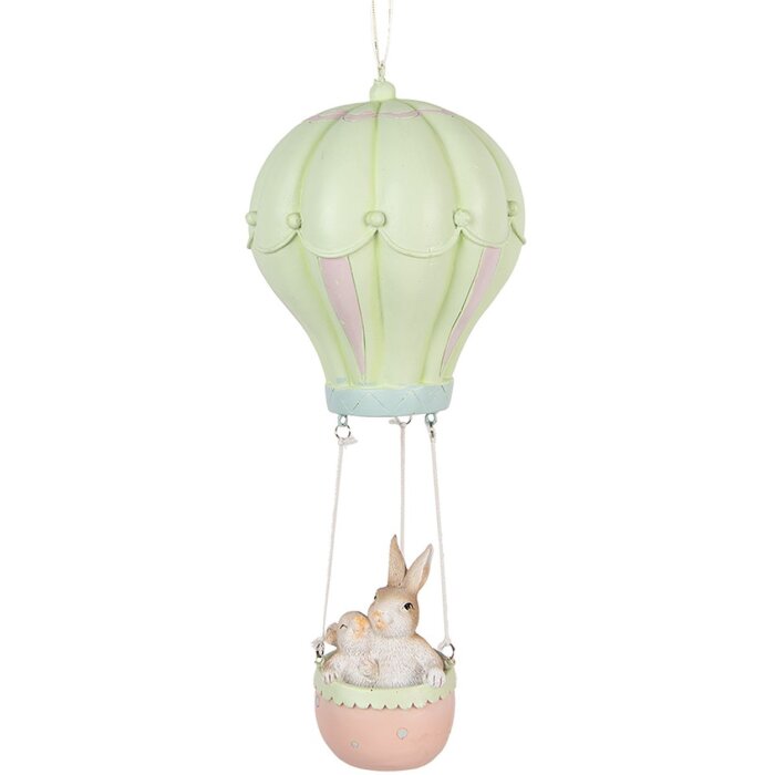 Clayre & Eef Dekoratívny prívesok Králik Teplovzdušný balón Béžová Zelená Ø14x34cm