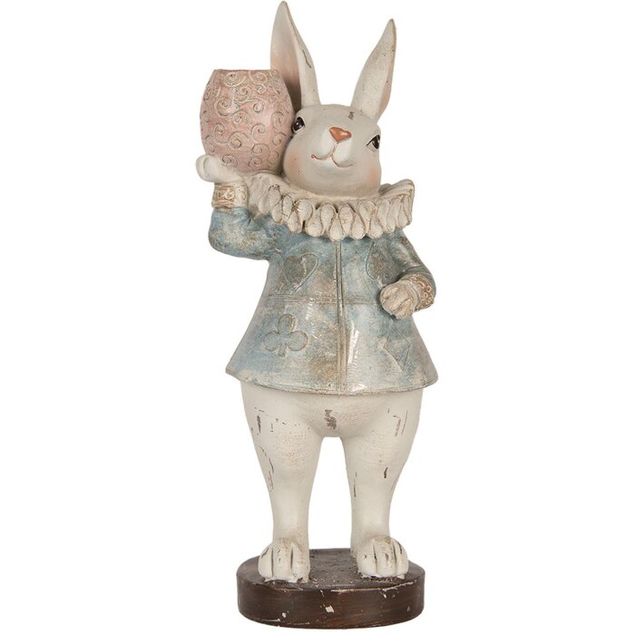 Clayre & Eef Dekoratívny králik vo vidieckom štýle béžovo modrý 11x10x28 cm Polyresin