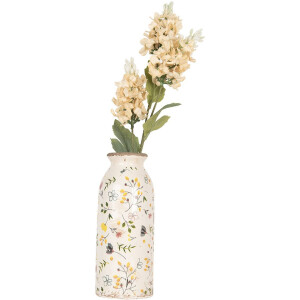 Keramická váza Clayre & Eef Ø 8x20 cm béžová ružová vidiecky štýl Vintage