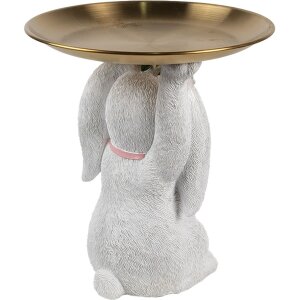 Clayre & Eef Dekorácia Králik s miskou Biele zlato Ø 21 cm Polyresin